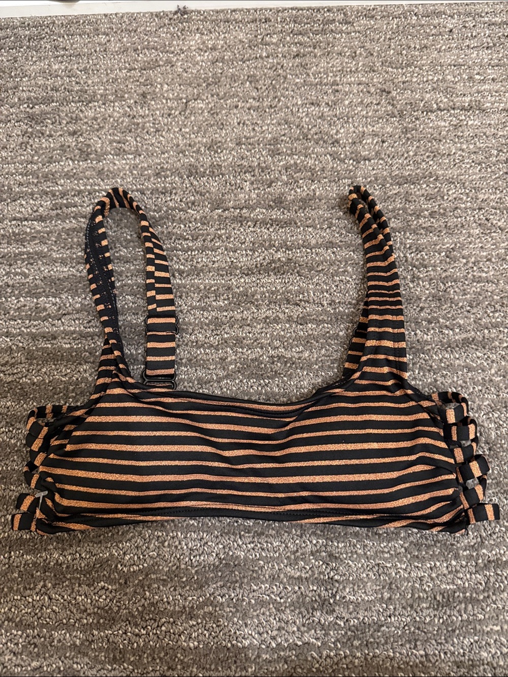 Xhilaration Black and Tan Striped Bikini Top